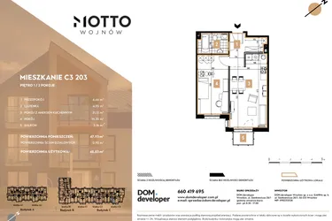 Rzut - Mieszkanie na sprzedaż 2 pokoje o powierzchni 47,93 m² - numer C3.203 w MOTTO Wojnów