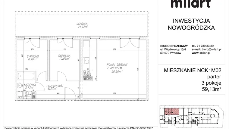 Rzut - Mieszkanie na sprzedaż 3 pokoje o powierzchni 59,13 m² - numer NCK1M02 w Nowogródzka