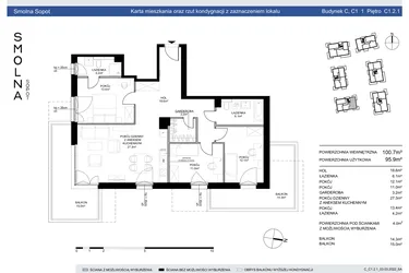 Rzut - Mieszkanie na sprzedaż 4 pokoje o powierzchni 95,49 m² - numer C121 w Smolna
