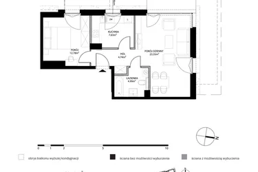 Rzut - Mieszkanie na sprzedaż 2 pokoje o powierzchni 53,49 m² - numer C213 w Smolna