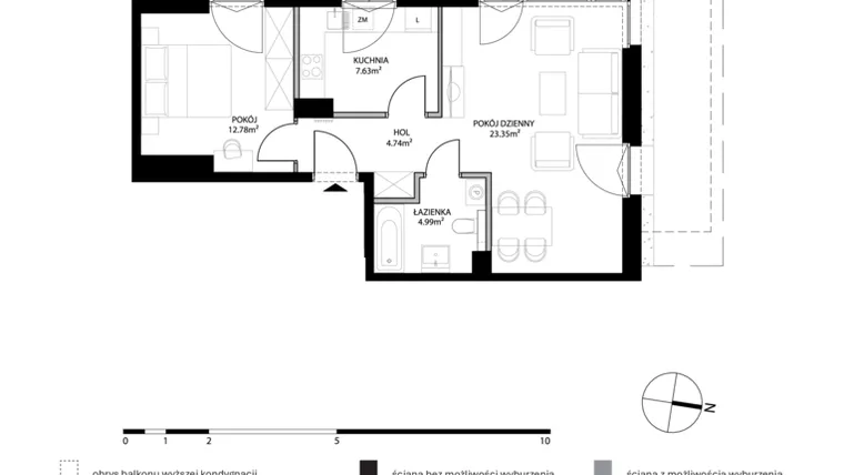Rzut - Mieszkanie na sprzedaż 2 pokoje o powierzchni 53,49 m² - numer C213 w Smolna