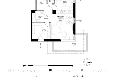 Rzut - Mieszkanie na sprzedaż 3 pokoje o powierzchni 66,36 m² - numer C224 w Smolna