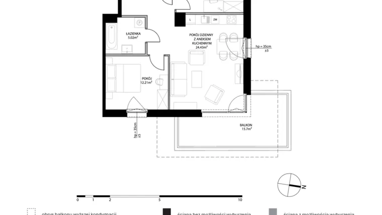 Rzut - Mieszkanie na sprzedaż 3 pokoje o powierzchni 66,36 m² - numer C224 w Smolna
