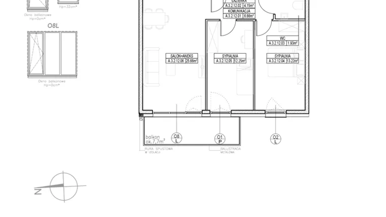 Rzut - Mieszkanie na sprzedaż 3 pokoje o powierzchni 66,66 m² - numer A.3.2.12 w Rytm