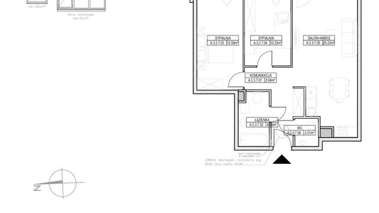 Rzut - Mieszkanie na sprzedaż 3 pokoje o powierzchni 64,21 m² - numer A.3.3.7 w Rytm