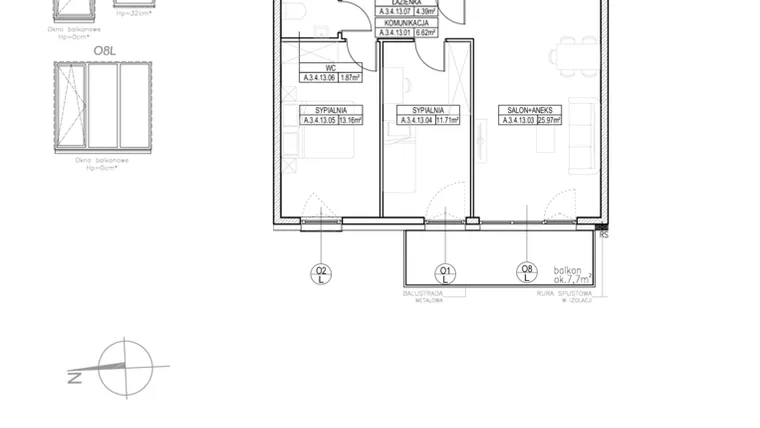 Rzut - Mieszkanie na sprzedaż 3 pokoje o powierzchni 66,94 m² - numer A.3.4.13 w Rytm