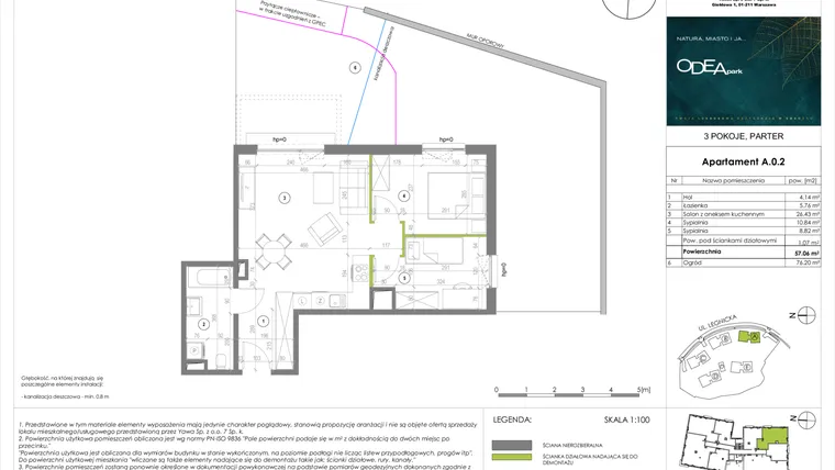 Rzut - Mieszkanie na sprzedaż 3 pokoje o powierzchni 57,06 m² - numer A.0.2 w Odea Park