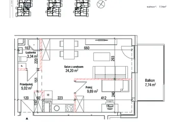Rzut - Mieszkanie na sprzedaż 2 pokoje o powierzchni 42,45 m² - numer 12 w Łowicka 25