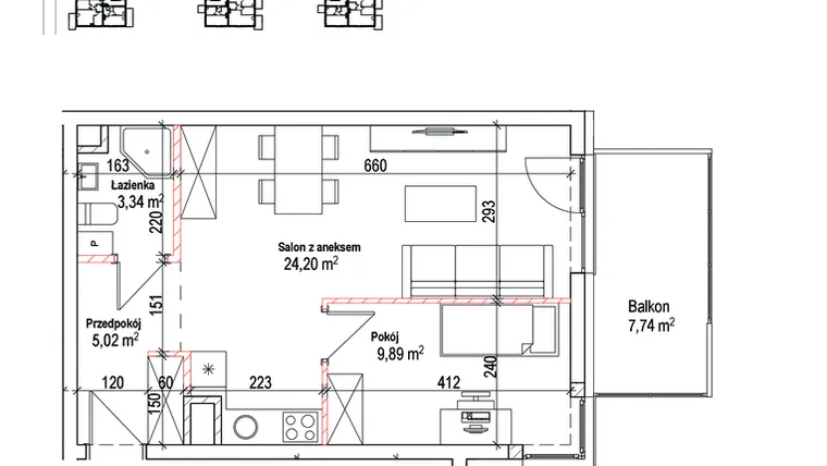 Rzut - Mieszkanie na sprzedaż 2 pokoje o powierzchni 42,45 m² - numer 12 w Łowicka 25
