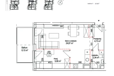 Rzut - Mieszkanie na sprzedaż 2 pokoje o powierzchni 42,62 m² - numer 7A w Łowicka 25