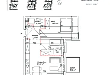 Rzut - Mieszkanie na sprzedaż 3 pokoje o powierzchni 48,99 m² - numer 10A w Łowicka 25