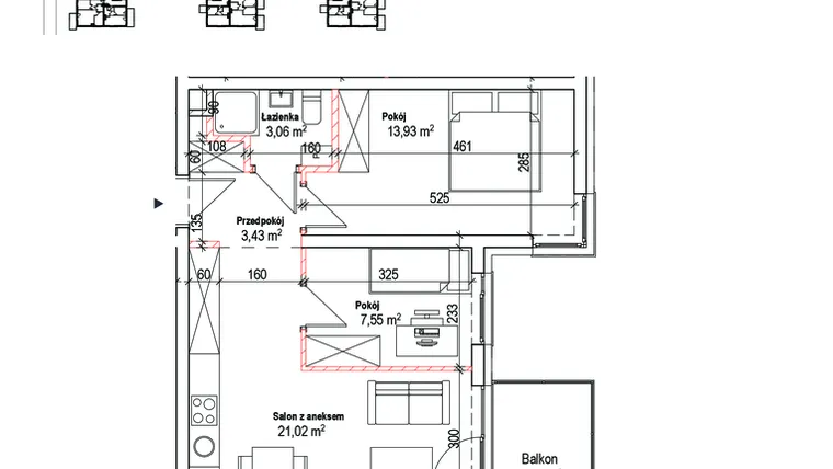 Rzut - Mieszkanie na sprzedaż 3 pokoje o powierzchni 48,99 m² - numer 10A w Łowicka 25