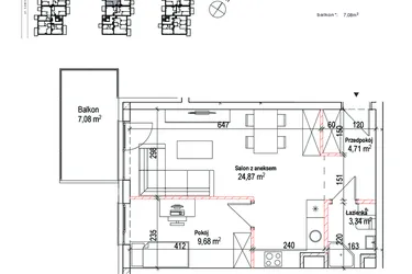 Rzut - Mieszkanie na sprzedaż 2 pokoje o powierzchni 42,6 m² - numer 11A w Łowicka 25