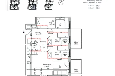 Rzut - Mieszkanie na sprzedaż 4 pokoje o powierzchni 73,73 m² - numer 18A w Łowicka 25