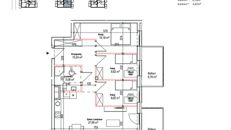 Rzut - Mieszkanie na sprzedaż 4 pokoje o powierzchni 73,73 m² - numer 18A w Łowicka 25