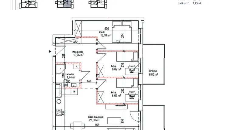 Rzut - Mieszkanie na sprzedaż 4 pokoje o powierzchni 73,45 m² - numer 22A w Łowicka 25