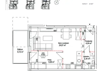 Rzut - Mieszkanie na sprzedaż 2 pokoje o powierzchni 42,43 m² - numer 8B w Łowicka 25