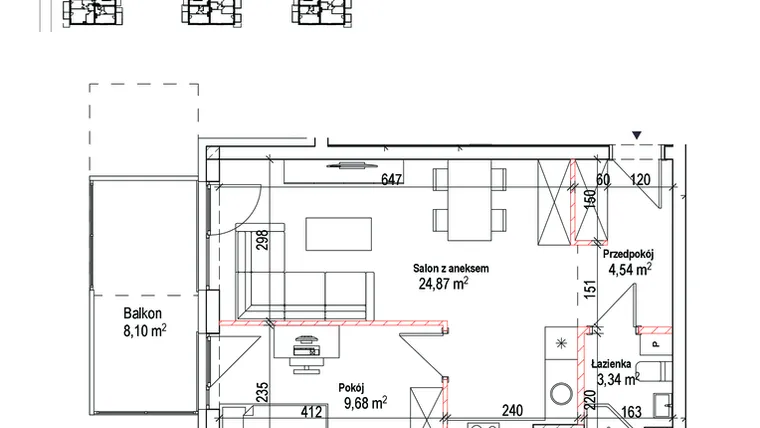 Rzut - Mieszkanie na sprzedaż 2 pokoje o powierzchni 42,43 m² - numer 8B w Łowicka 25