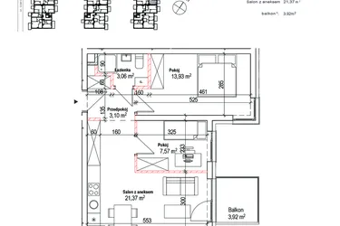 Rzut - Mieszkanie na sprzedaż 2 pokoje o powierzchni 49,03 m² - numer 11B w Łowicka 25