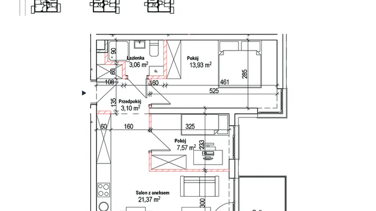 Rzut - Mieszkanie na sprzedaż 2 pokoje o powierzchni 49,03 m² - numer 11B w Łowicka 25