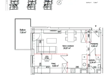 Rzut - Mieszkanie na sprzedaż 2 pokoje o powierzchni 42,35 m² - numer 12B w Łowicka 25
