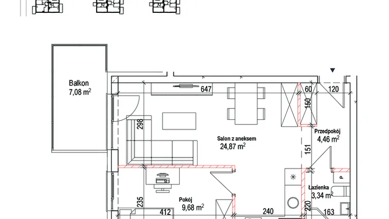 Rzut - Mieszkanie na sprzedaż 2 pokoje o powierzchni 42,35 m² - numer 12B w Łowicka 25