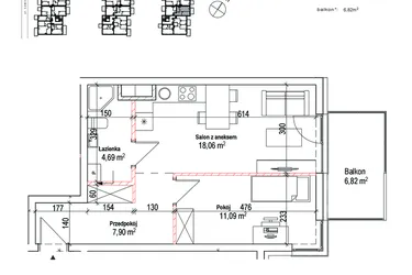 Rzut - Mieszkanie na sprzedaż 2 pokoje o powierzchni 41,74 m² - numer 22B w Łowicka 25