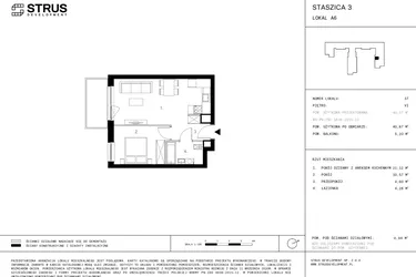 Rzut - Mieszkanie na sprzedaż 2 pokoje o powierzchni 40,68 m² - numer 4.A6 w Staszica 3
