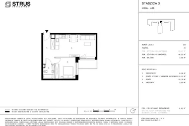 Rzut - Mieszkanie na sprzedaż 2 pokoje o powierzchni 46,53 m² - numer 4.A16 w Staszica 3