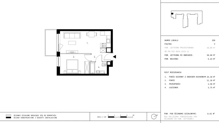Rzut - Mieszkanie na sprzedaż 2 pokoje o powierzchni 38,99 m² - numer 5.A25 w Staszica 3