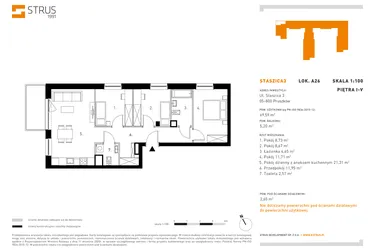 Rzut - Mieszkanie na sprzedaż 4 pokoje o powierzchni 69,8 m² - numer 5.A26 w Staszica 3