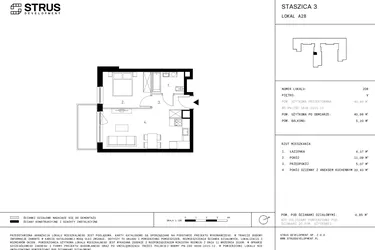 Rzut - Mieszkanie na sprzedaż 2 pokoje o powierzchni 40,96 m² - numer 5.A28 w Staszica 3