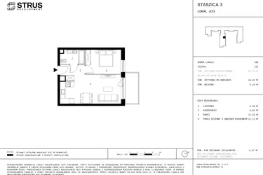 Rzut - Mieszkanie na sprzedaż 2 pokoje o powierzchni 41,62 m² - numer 3.A33 w Staszica 3