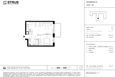 Rzut - Mieszkanie na sprzedaż 2 pokoje o powierzchni 40,81 m² - numer 4.A35 w Staszica 3