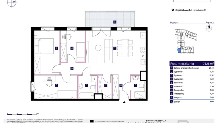 Rzut - Mieszkanie na sprzedaż 4 pokoje o powierzchni 76,18 m² - numer 15/108 w Osiedle Neonowe
