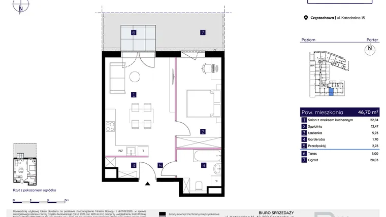 Rzut - Mieszkanie na sprzedaż 2 pokoje o powierzchni 46,7 m² - numer 15/147 w Osiedle Neonowe