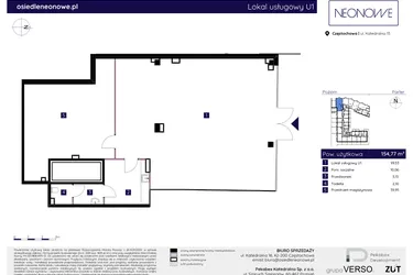 Rzut - Lokal użytkowy na sprzedaż 1 pokój o powierzchni 152,38 m² - numer U1 w Osiedle Neonowe