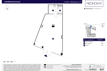 Rzut - Lokal użytkowy na sprzedaż 1 pokój o powierzchni 72,6 m² - numer U3 w Osiedle Neonowe
