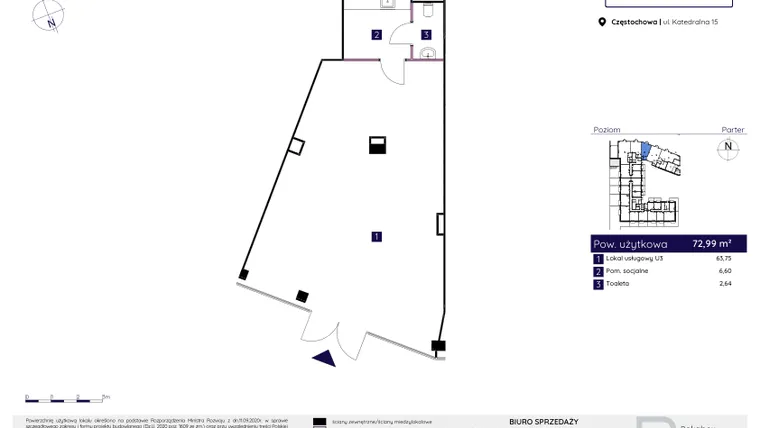 Rzut - Lokal użytkowy na sprzedaż 1 pokój o powierzchni 72,6 m² - numer U3 w Osiedle Neonowe