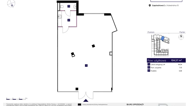 Rzut - Lokal użytkowy na sprzedaż 1 pokój o powierzchni 104,48 m² - numer U4 w Osiedle Neonowe