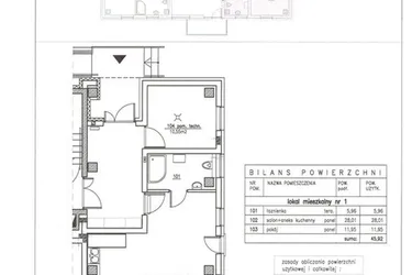 Rzut - Mieszkanie na sprzedaż 2 pokoje o powierzchni 45,92 m² - numer 1 w Nowy Horyzont