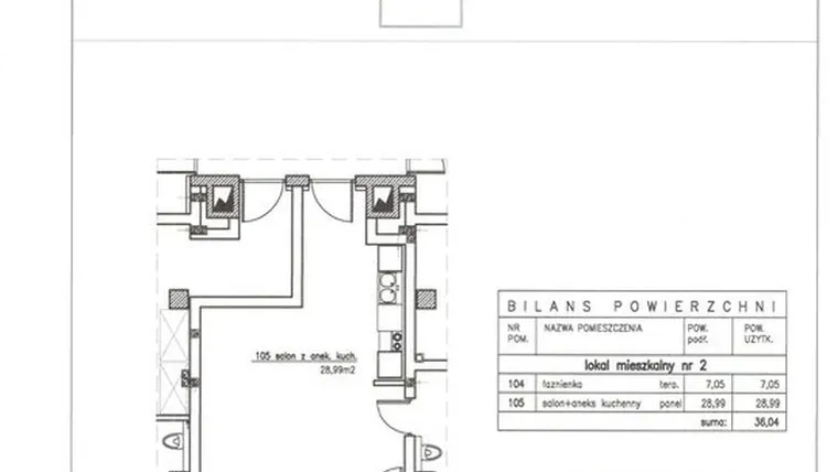 Rzut - Mieszkanie na sprzedaż 1 pokój o powierzchni 40 m² - numer 2 w Nowy Horyzont