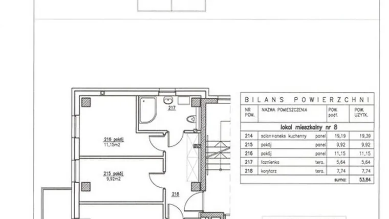 Rzut - Mieszkanie na sprzedaż 3 pokoje o powierzchni 53,84 m² - numer 8 w Nowy Horyzont