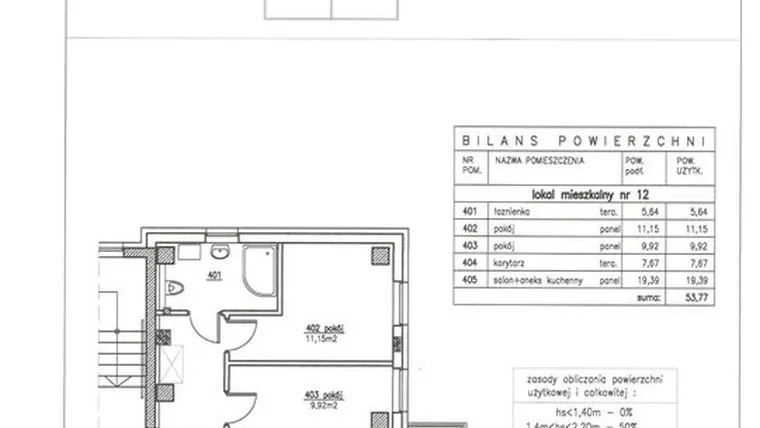 Rzut - Mieszkanie na sprzedaż 3 pokoje o powierzchni 53,77 m² - numer 12 w Nowy Horyzont
