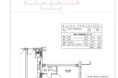 Rzut - Mieszkanie na sprzedaż 3 pokoje o powierzchni 45,61 m² - numer 13 w Nowy Horyzont