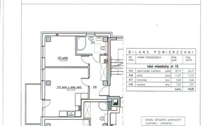 Rzut - Mieszkanie na sprzedaż 3 pokoje o powierzchni 44,95 m² - numer 15 w Nowy Horyzont