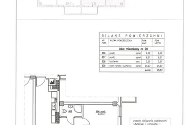 Rzut - Mieszkanie na sprzedaż 3 pokoje o powierzchni 45,57 m² - numer 20 w Nowy Horyzont