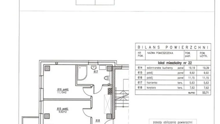 Rzut - Mieszkanie na sprzedaż 3 pokoje o powierzchni 53,71 m² - numer 22 w Nowy Horyzont