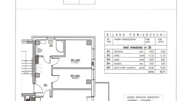 Rzut - Mieszkanie na sprzedaż 3 pokoje o powierzchni 53,71 m² - numer 26 w Nowy Horyzont