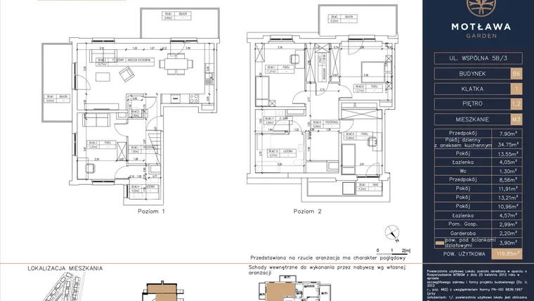 Rzut - Mieszkanie na sprzedaż 5 pokoi o powierzchni 119,85 m² - numer B6.M3 w Motława Garden